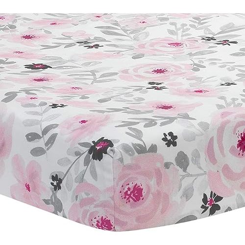 Bedtime Originals Blossom Fitted Mini Crib Sheet - Pink, Gray, White, Floral
