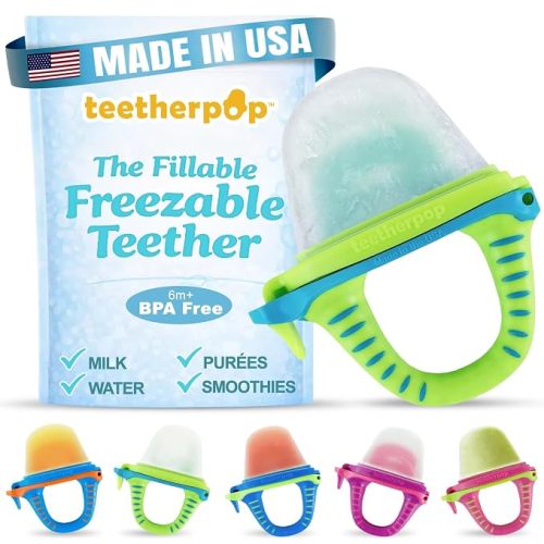 Fillable Freezer Teethers for Babies – Made in USA Teething Pacifier | Breastmilk Popsicle Teether Feeder with Spill-Proof Sippy Slits for Liquids & Purées. Baby Teething Toys Cooling Relief