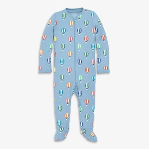 Primary Baby Organic Zip Footie In Hot Air Balloons In Stream Rainbow Hot Air Balloons Size 0-3 Months