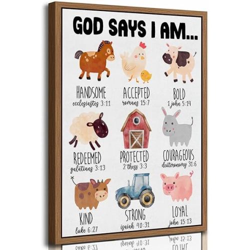 Framed Christian Nursery Canvas Wall Art 8x10in