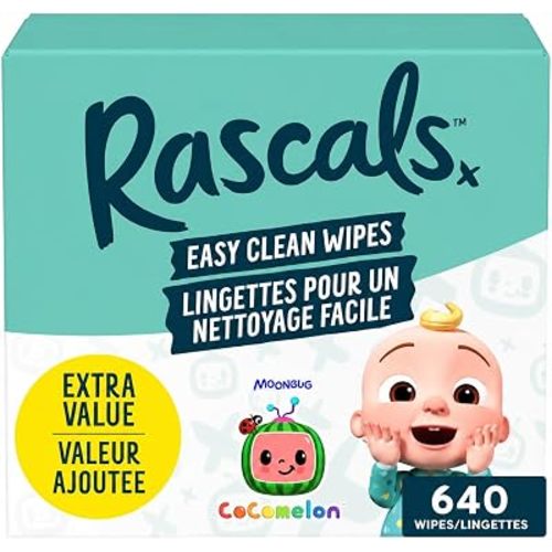 Rascals Easy Clean Wipes, Fragrance Free, Hypoallergenic, Dermatologist Tested, 640 Wipes