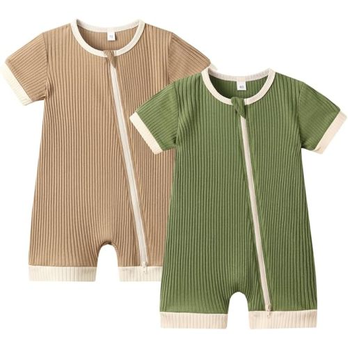 Unisex Baby Boy Girl 2/3 Pack Rompers Short Sleeve 2 Way Zipper One Piece Jumpsuits Clothes Sets