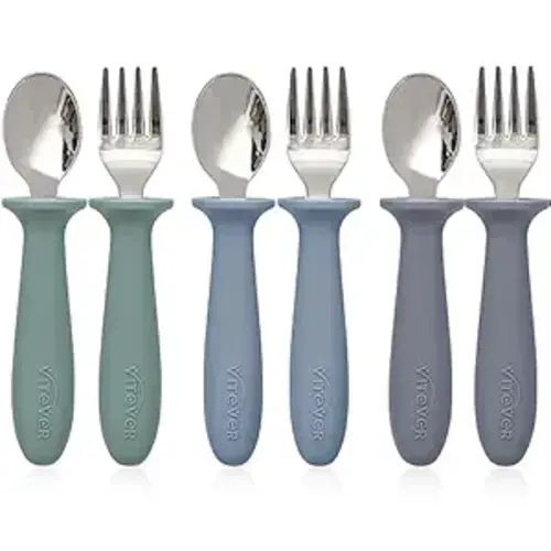 6 Pieces Toddler Utensils, Kids Safe Spoons and Forks, Children Silverware Set with Silicone Handle, 18/8 Stainless Steel, Food-grade Silicone，BPA Free - Dishwasher Safe