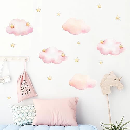 Pink Clouds and Stars Wall Stickers Cartoon DIY Art Wall Decals
