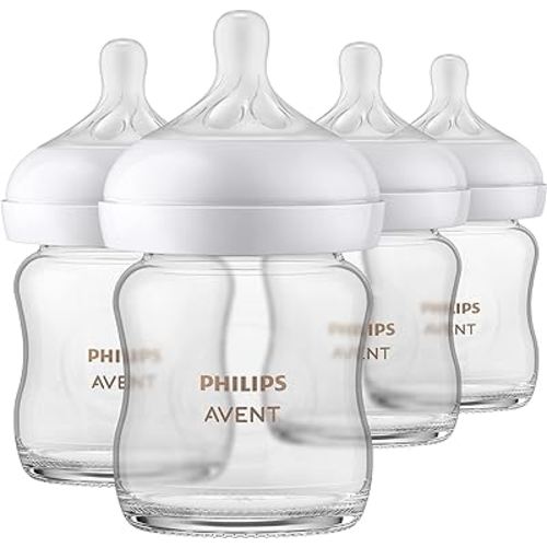 Philips AVENT Glass Natural Baby Bottle with Natural Response Nipple, Clear, 4oz, 4pk, SCY910/04