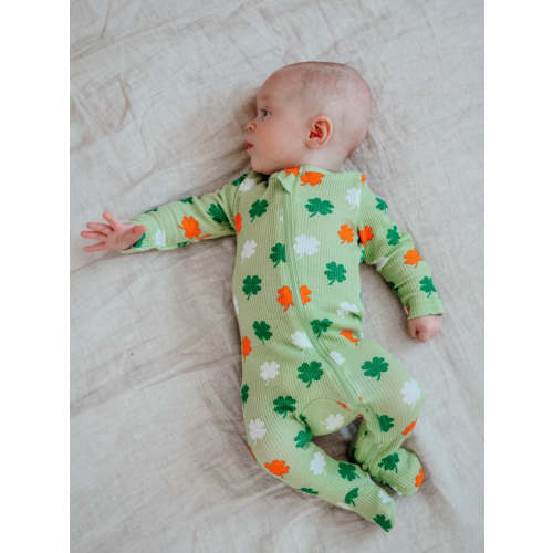 Organic Waffle 2-Way Zip Footie, Green Clover
