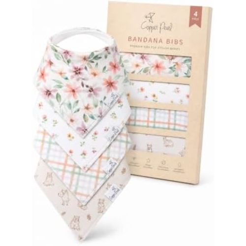 Copper Pearl Baby Bibs 4 Pack, Bandana Drool Bibs for Baby Girl & Boy, Soft Cotton Bibs for Drooling and Teething