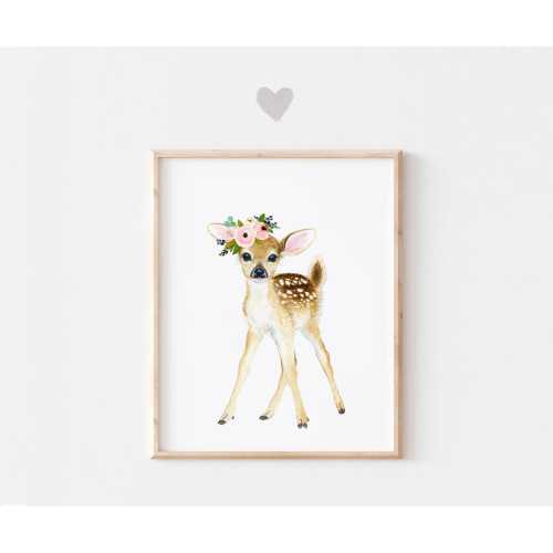 Woodland nursery deer decor, Woodland Nursery gift, Deer fawn Painting, deer fawn, Deer baby girl nursery fawn, deer nursery, deer painting