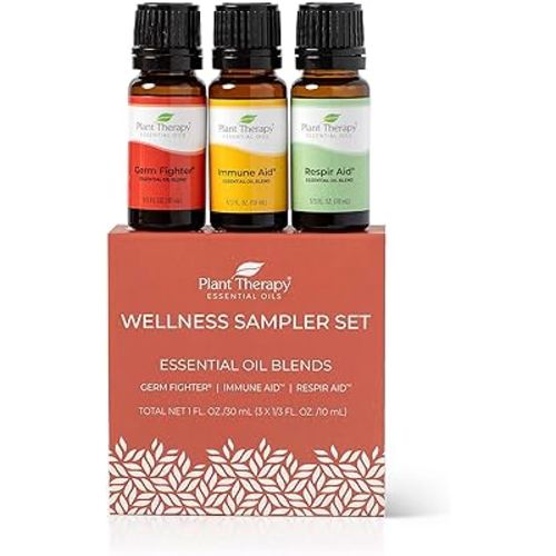 Plant Therapy Wellness Sampler Essential Oil Set – 100% Pure Undiluted Oils: Germ Fighter, Immune Aid & Respir Aid – Immune Support, Respiratory Relief & Seasonal Wellness, 3-Pack