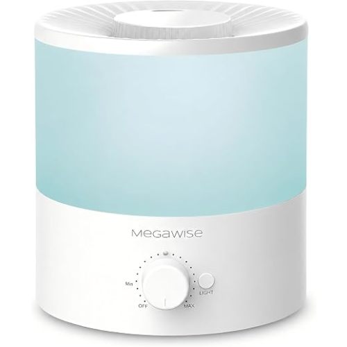 MEGAWISE 1.5L Quiet Cool Mist Humidifier, 25dB, Portable for Bedroom