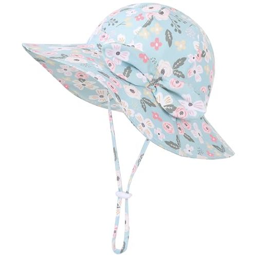 Baby Girl Sun Hat Infant Summer Beach Hats with UPF 50+ Toddler with Wide Brim Strap Outdoor Bucket Hat