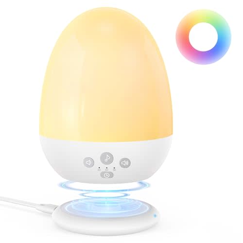 JolyWell Night Light for Kids, Baby Night Light with Sound Machine, RGB Egg Night Light for Nursery, Stepless Dimming, Touch Control, Night Lamp for Kids Bedroom, Safe & Harmless, Eye-Caring