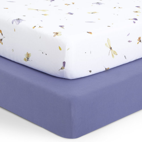 East Urban Home Evolur Be Wild Collection ( 2pc Sheet Set ), Iris Dark Purple & Flower Print | Wayfair