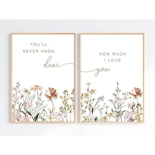 libitea 2 Pcs Wildflower Nursery Wall Art Flower Botanical Sentence Poster Painting Picture Wall Decor Boho Girl Nurseries PrintArtwork for Nursery Baby Room Living Room Bedroom Home Decoration