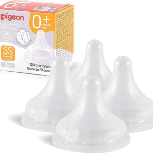 Pigeon Silicone Nipple (SS) with Latch-On Line, 0+ Months, 4 Counts