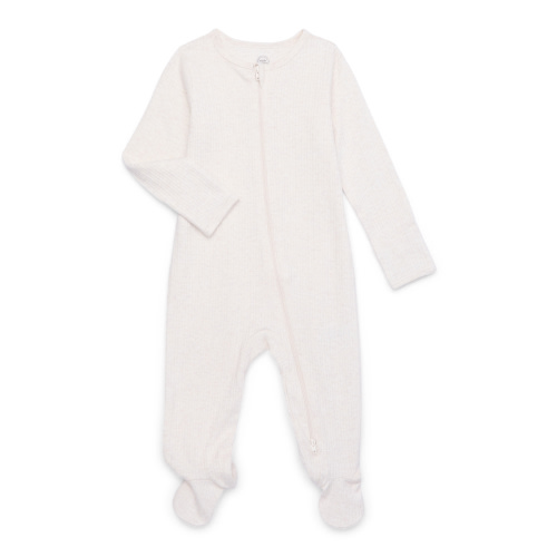 Wonder Nation Baby Boy or Girl Zip Front Footed Sleep and Play Pajamas, Wheat Heather, Preemie 6 to 9 Months