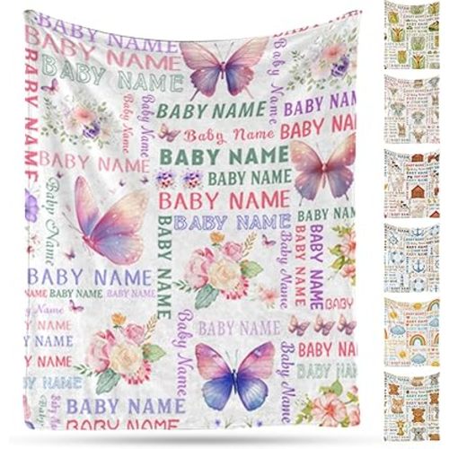 Ship Next Day, Personalized Baby Blanket – Printed in USA, Custom Baby Blanket for Boys & Girls, Baby Blanket with Name, Baby Shower, Easter, Christmas, Birthday Newborn & Toddler Gifts (Style 06)