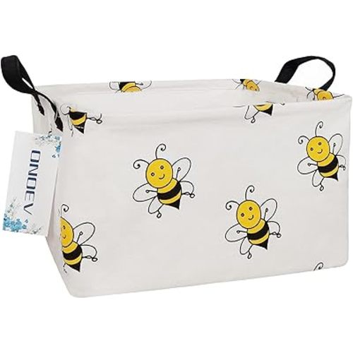 Rectangular Folding Laundry Basket, waterproof Canvas Basket,gift basket,Suitable for children's room,Office,Clothes,Toys Storage(Bee)
