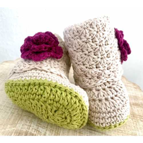 Crochet Booties | Baby Girl | Bright Flowers and Soles | 100% Cotton | Rare Find | Shower Gift | Keepsake | Photoshoot Costume