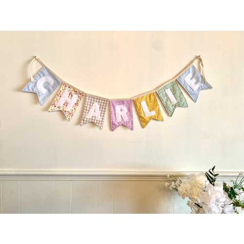 Custom Fabric Name Banner: Handmade Nursery, Hanging Name Sign