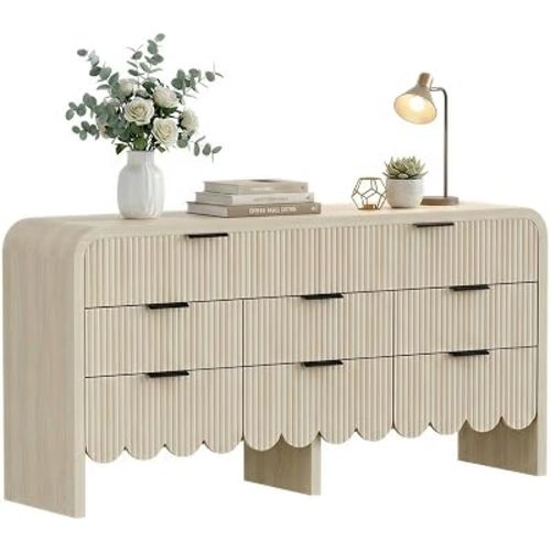 59" Scalloped Dresser for Nursery,Fluted 8 Drawer Wide Chest of Drawers, Large Boho Dresser for Bedroom Kids and Girls