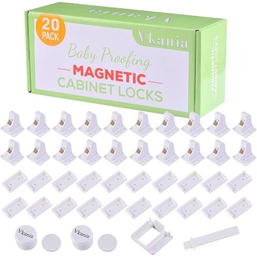 20 Pack Magnetic Cabinet Locks Child Safety with 2 Keys