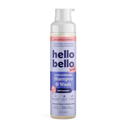 Hello Bello Ultra-Hydrating Baby Shampoo & Body Wash, Soft Lavender Scent, Tear Free & Safe for Sensitive Skin, Dermatologist Tested & Pediatrician Approved, 10oz Bottle