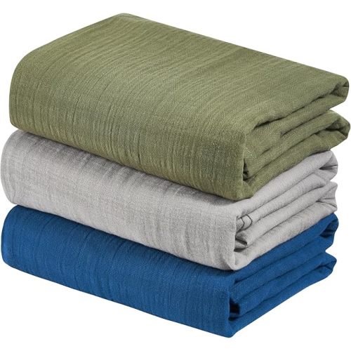 100% Cotton Muslin Swaddle Blankets, 3-Pack 47x47 Inches – Soft Baby Receiving Blankets for Newborns, Breathable Natural Cotton for Sensitive Skin (Classic Blue & Gray)