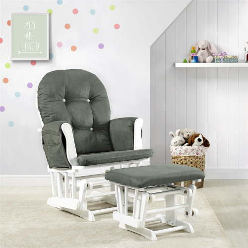 Baby Relax Carly Glider and Ottoman, White with Grey microfiber