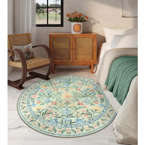 Moynesa 6'Round Boho Light Green Rug, Washable Small Circle Rugs for Bedroom,Nursery Circular Rug Girl, Soft Non-Slip Round Carpet for Kids Sunroom,Green
