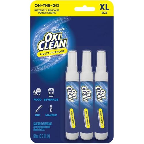 OxiClean On The Go Stain Remover Pen for Clothes, Portable Instant Travel Size Stick, Safe Cloth Stain Remover for Makeup Food and Drink, Stain Pen for Clothes, Pack of 3