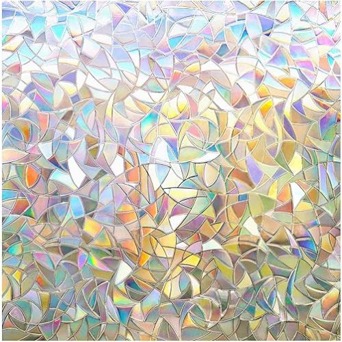rabbitgoo Window Privacy Film Rainbow Film Decorative Window Sticker, 3D Static Stained Glass Cling Tint for Home Heat Control Non-Adhesive, 35.4 x 78.7 inches