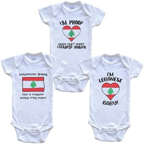 Mom is Lebanese Baby Bodysuits Funny Lebanon Flag 3 Piece Gift Set
