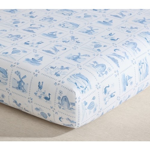 Delft Tile Farm Friends Organic Crib Fitted Sheet