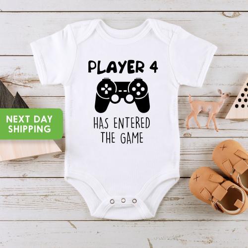 Player 4 Has Entered The Game Onesie® Funny Pregnancy Reveal, Baby Shower Gift,  Baby Bodysuit, Funny Baby Onesie® Cute Baby Bodysuit