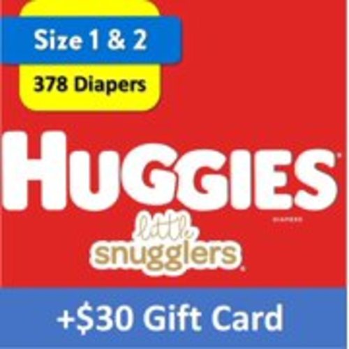 [$30 Savings] Buy 2 Huggies Diapers Little Snugglers, One Size 1, 198  Ct &amp; One Size 2, 180 Ct, with $30 Gift Card