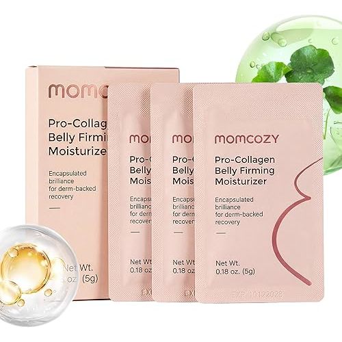Momcozy Postpartum Stretch Mark Repair & Tightening Belly Cream, Mini Sachet Set, Retinol Alternative Peptides for Skin Firming, 0.54 oz (3 x 5g Sachets)