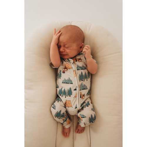 Cool Camper Baby Romper/Organic Cotton Onesie/Fold Over Foot Cuffs/ Infant Outfit/Baby Pajamas/Baby Romper/2Way Zipper/Camping Onesie