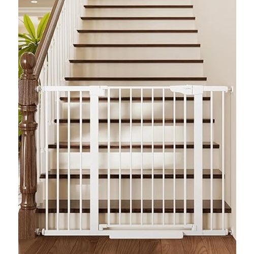 Cumbor 36" Extra Tall Baby Gate for Stairs, 29.7-48" Wide Dog Gates for Doorways, Auto Close Safety Gate for Babies and Pets, Easy Install, Pressure Mounted, Fits Doorways, Stairs, Entryways, White