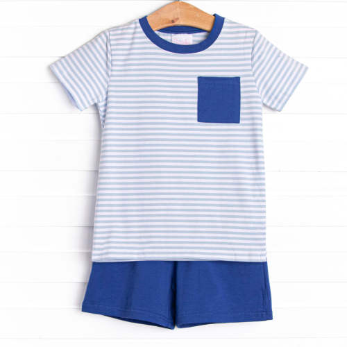 Evan Short Set, Royal and Light Blue Stripe – Stitchy Fish
