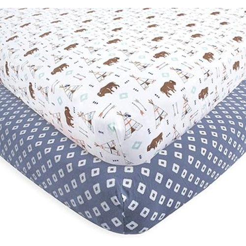 Hudson Baby Unisex Baby Cotton Fitted Crib Sheet, Teepee, One Size