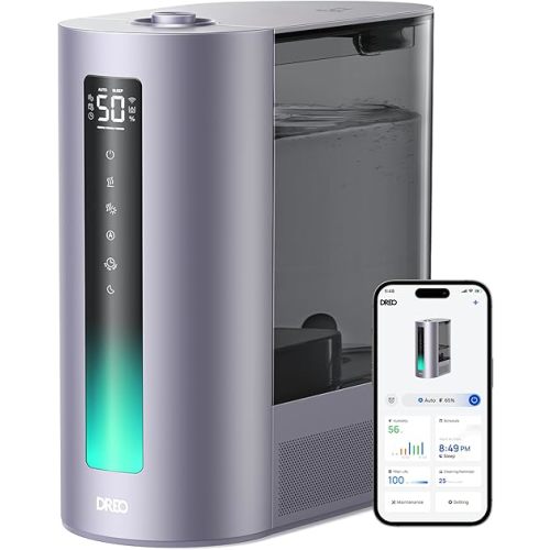 Dreo 6L Humidifiers for Bedroom, Smart Warm & Cool Mist for Large Room, 60Hr Quiet Runtime for Baby, Plant, Humidity Sensor, Indicator Light, 12H Timer, Google/Alexa, Purple