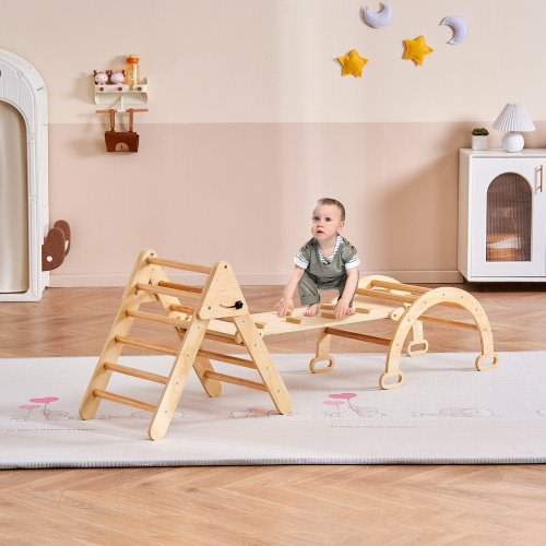 Wood Climbing Toy Set Pine 5-in-1 Play Gym for Kid's