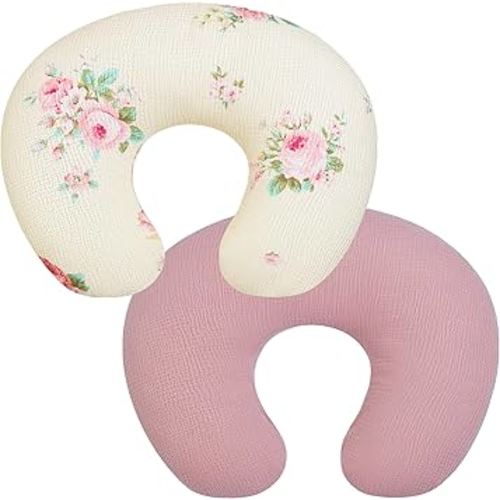 Nursing Pillow Cover, 2 Pack Muslin Nursing Cover for Breastfeeding Pillows, Infant Nursing Pillow Slipcover for Baby Boy Girl Newborn, 100% Cotton Feeding Pillow Covers, Only Cover (Pink Rose)