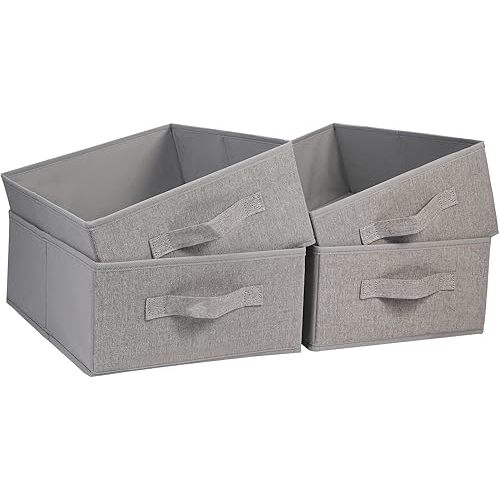 JAKAGO Fabric Storage Bins set of 4 Rectangle Storage Baskets with Handle Foldable Closet Organizer for Clothes Towel bedding Books Collapsible Clothing Container for Shelves Bedroom(Gray Low)