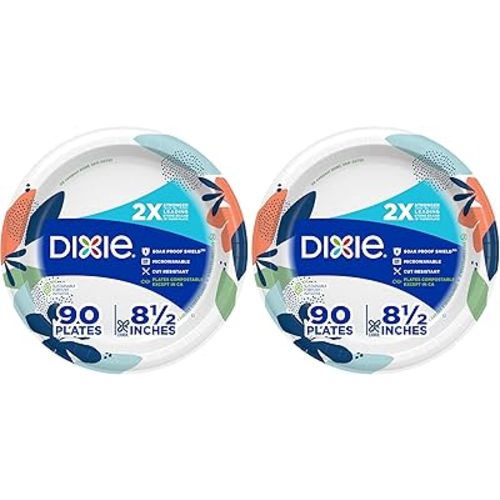 Dixie Paper Plates, 8 ½ inch, Lunch or Light Dinner Size Printed Disposable Plate, Packaging and Design May Vary 90 Counts (Pack of 2)