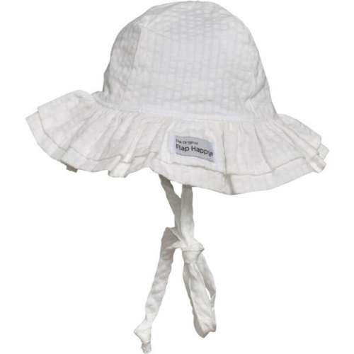 UPF 50+ Double Ruffle Hat, Vanilla Stripe Seersucker - Flap Happy | Maisonette