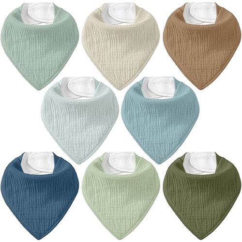 CIVARUA KIDS Muslin Baby Bibs 8 Pack, Baby Bandana Drool Bib for Drooling and Teething, 100% Cotton Soft Absorbent for Girls Boys Fresh Hues