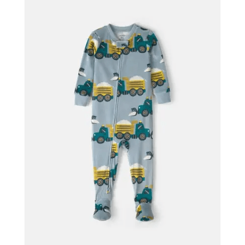 Baby Boy 1-Piece Snow Truck 2-Way Zip DreamPlush Snug Fit Footed Pajama - Blue | Carter's