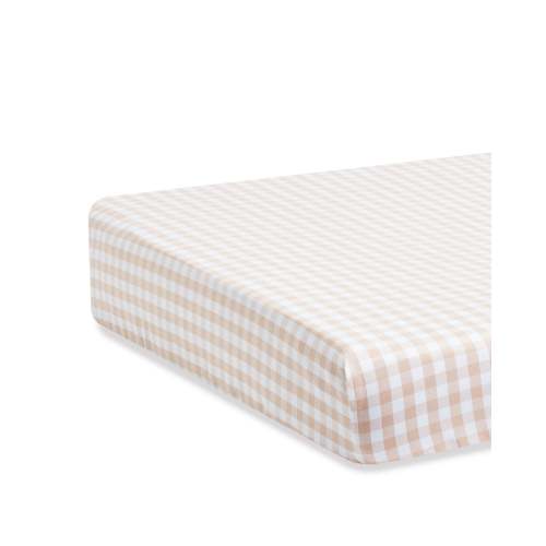 Luxe Premium Percale Crib Sheet in Camel Gingham